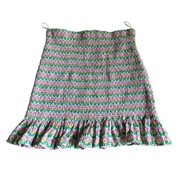 Zara Dresses & Skirts - Zara Floral Smocked Mini Skirt Pink Green Ruffle Hem Small NWT